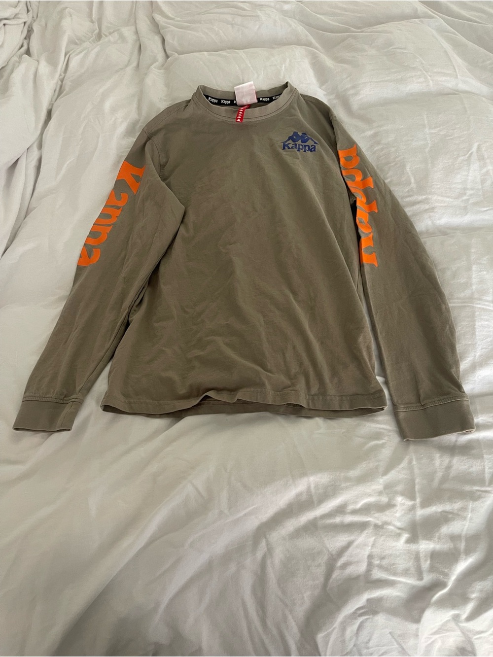 Kappa Olive Green Long Sleeve Tee with Orange Sleeve Logos